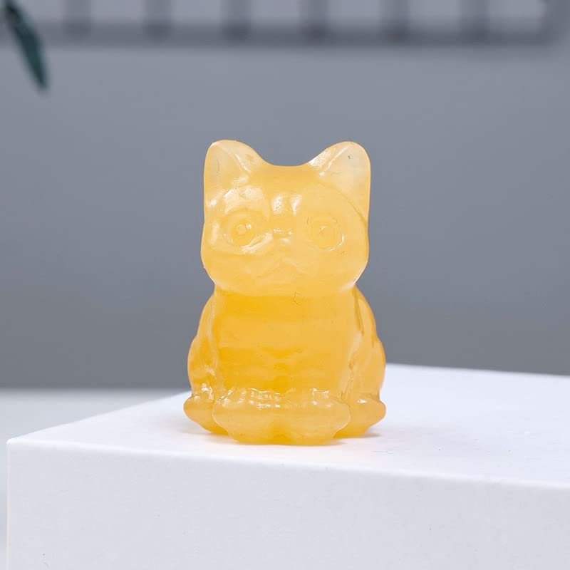 JRXFXEKW 1.2-Inch Cat Statue, Natural Crystal, Carved Animal Figurine, Gemstone Craft, Home Décor (Yellow, One Size)