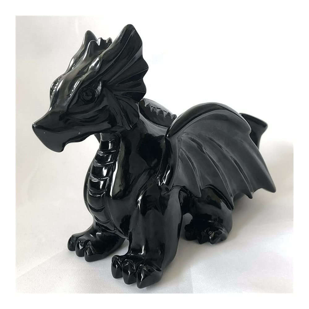 ZDVHOMCB Hand-Carved Dragon Crystal Figurine, Natural Obsidian