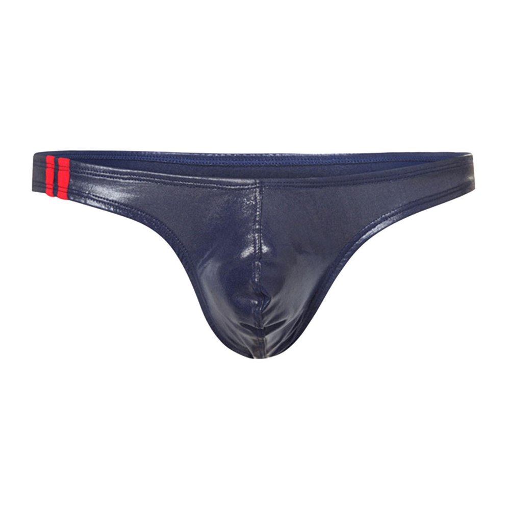 Gefomuofe Men's Wetlook Thong Brief, Shiny Latex-Look Front Pouch with Snap Buttons