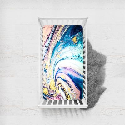 Odot Fitted Sheet for Crib and Toddler Mattresses, Abstract Colorful Pattern, Microfiber with Elastic Band, Gold, 80 x 160 cm