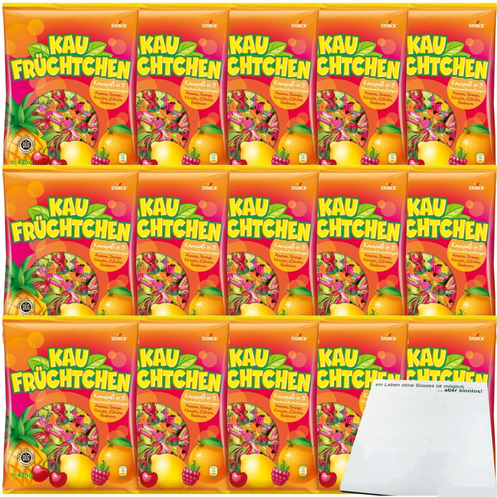 Storck Kaufrchtchen Chewy Candies in 5 Fruity Flavors, Multipack (15 x 425 g) + USY Block