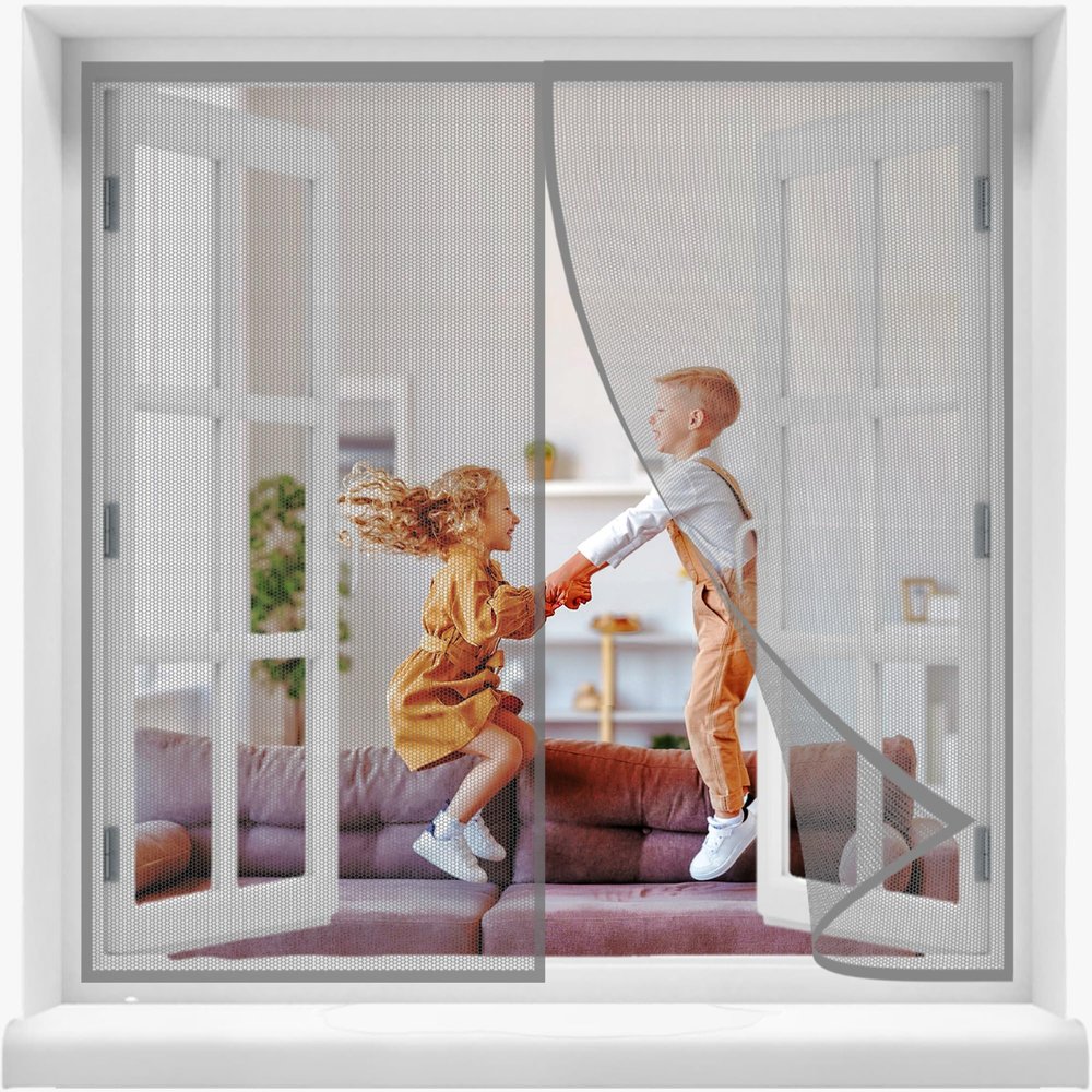 Magnetic Insect Screen for Window, 80 x 130 cm, Gray