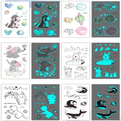 Blue Glow-in-the-Dark Tattoo Sticker, Waterproof Cute Animal Tattoo