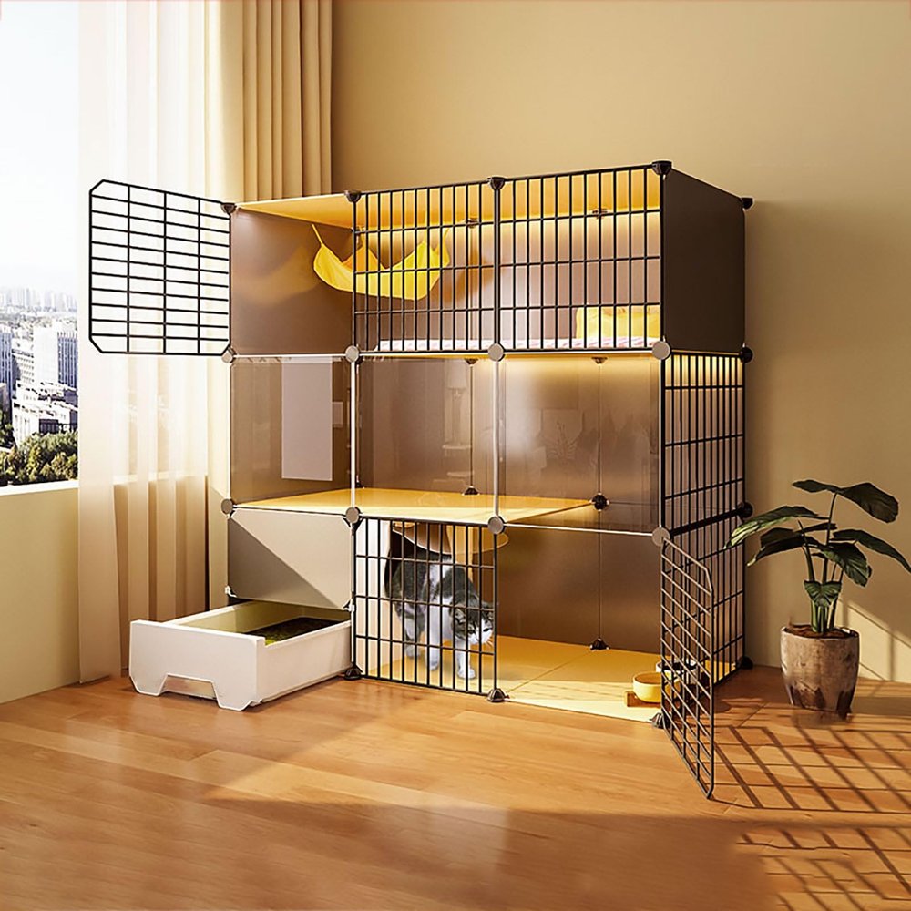 DLAZUM Indoor Cat Enclosure with Litter Box, DIY Playpen for 1–3 Cats