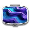YJWANDL Pill Case with Wavy Purple Print, 2 Compartments, Decorative Metal Pill Box for Purse or Wallet view 1