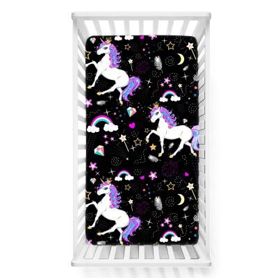 Odot Baby Crib Fitted Sheet, Cartoon Horse Print, Black, 70 x 140 cm