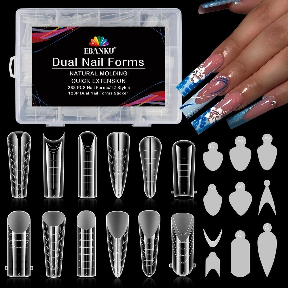 EBANKU 288-Piece Clear Matte Dual Nail Forms