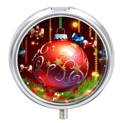 YJWANDL Round Pill Organizer with Christmas Ball Print