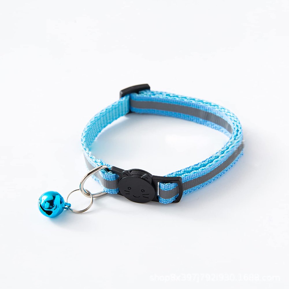 Pet Bell Collar, Adjustable, Reflective, Safety Buckle (Sky Blue)