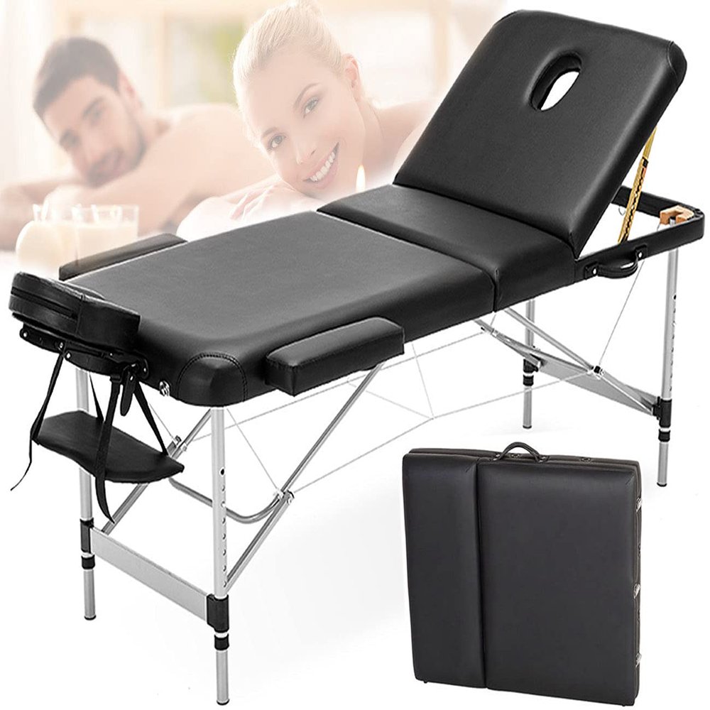 CAFIEDR Adjustable Massage Table with Carrying Case, 3-Section, 70 cm Wide Aluminum Spa Treatment and Waxing Table