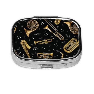 Bedeuu Musical Instruments Printed Square Pill Box, Portable Medicine Storage Case, Mini Pill Organizer
