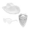 Niceyoeuk Cowgirl Hat Set with Feather Trim, Heart-Shaped Sunglasses and Scarf, 3 Pieces (White 01, One Size) view 1