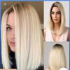 Straight Platinum Blonde Bob Lace Wig, Human Hair, Side Part view 2