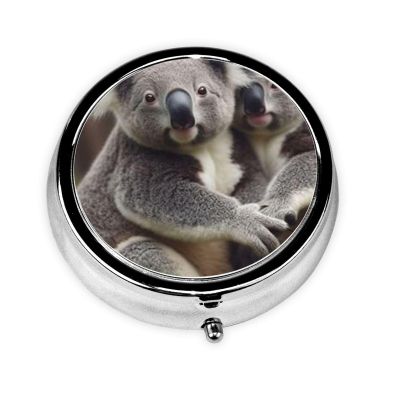 Cute Koala Print Round Pill Box for Purse or Pocket