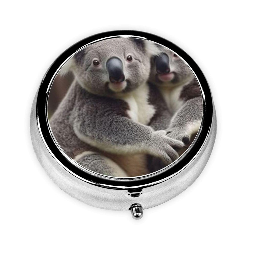 Cute Koala Print Round Pill Box for Purse or Pocket