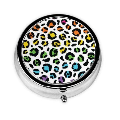 Rainbow Leopard Round Pill Case for Pocket or Handbag
