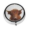 Colorful Highland Cow Pill Case, Round Pocket Pill Organizer for Handbags view 1