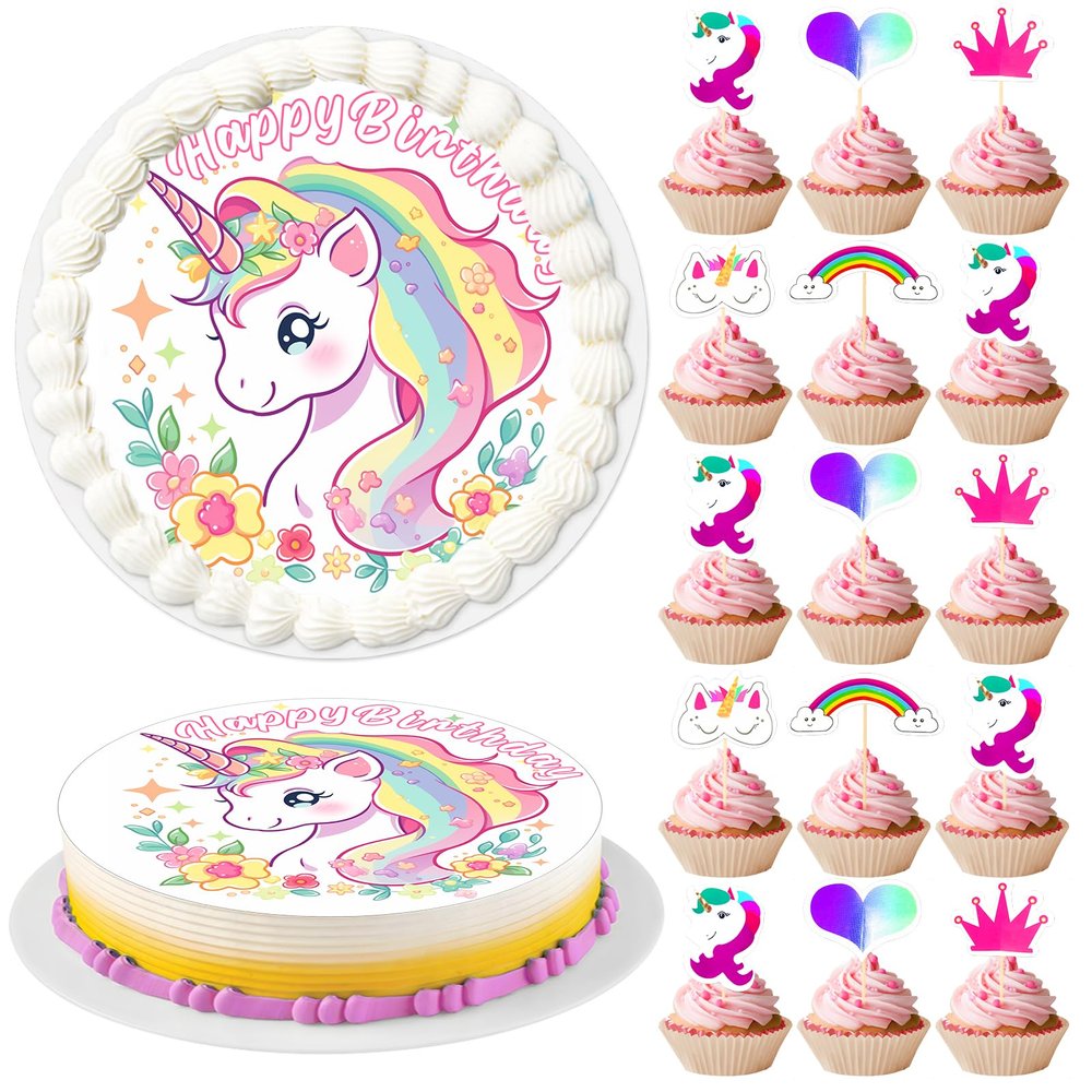 Unicorn Edible Cake Decorations, 25-Piece Set