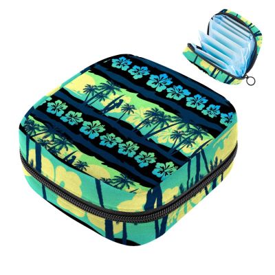RODAILYCAI Women's Menstrual Pad Storage Bag with Zipper, Tropical Green Sunrise Landscape