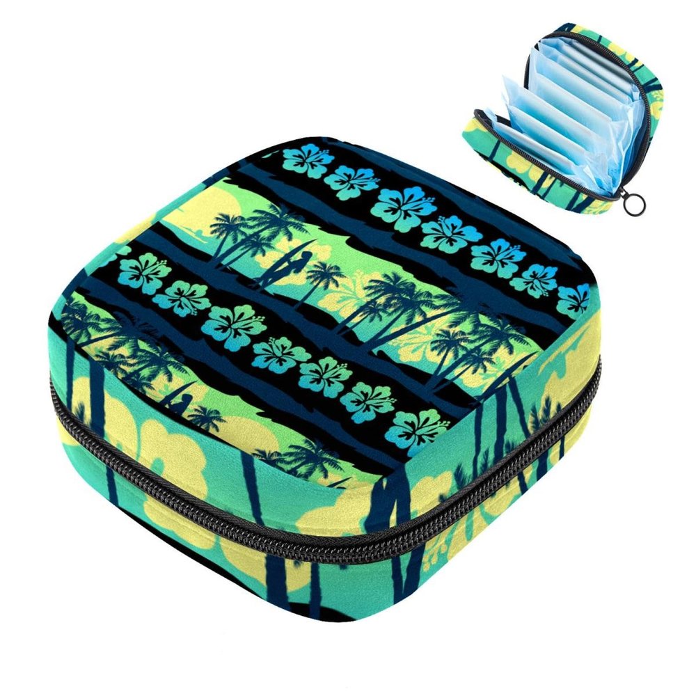 RODAILYCAI Women's Menstrual Pad Storage Bag with Zipper, Tropical Green Sunrise Landscape