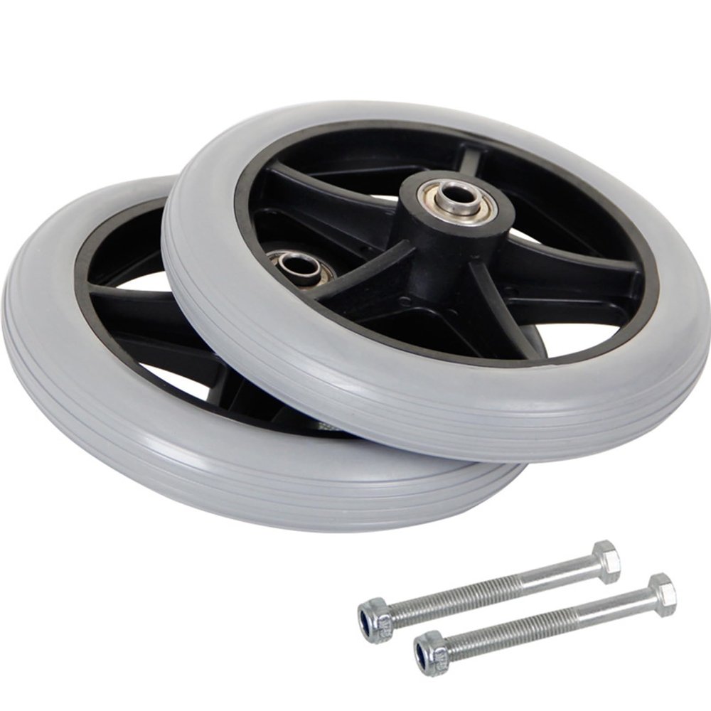 2 Front Wheels for Manual Wheelchairs, 6 in, Solid Rubber, Gray