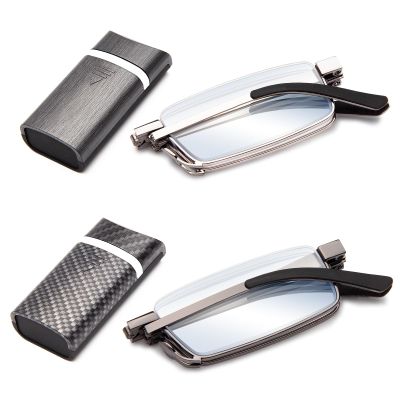 Amorays 2-Pair Foldable Metal Reading Glasses with Hard Case, Blue-Light Blocking, for Women and Men, 1166, Dark Gray + Light Gray, +1.75