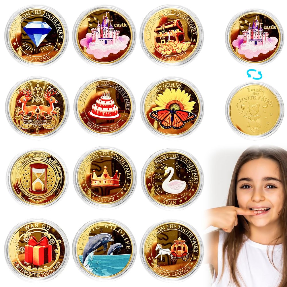 12-Piece Tooth Fairy Coin Set with Various Designs