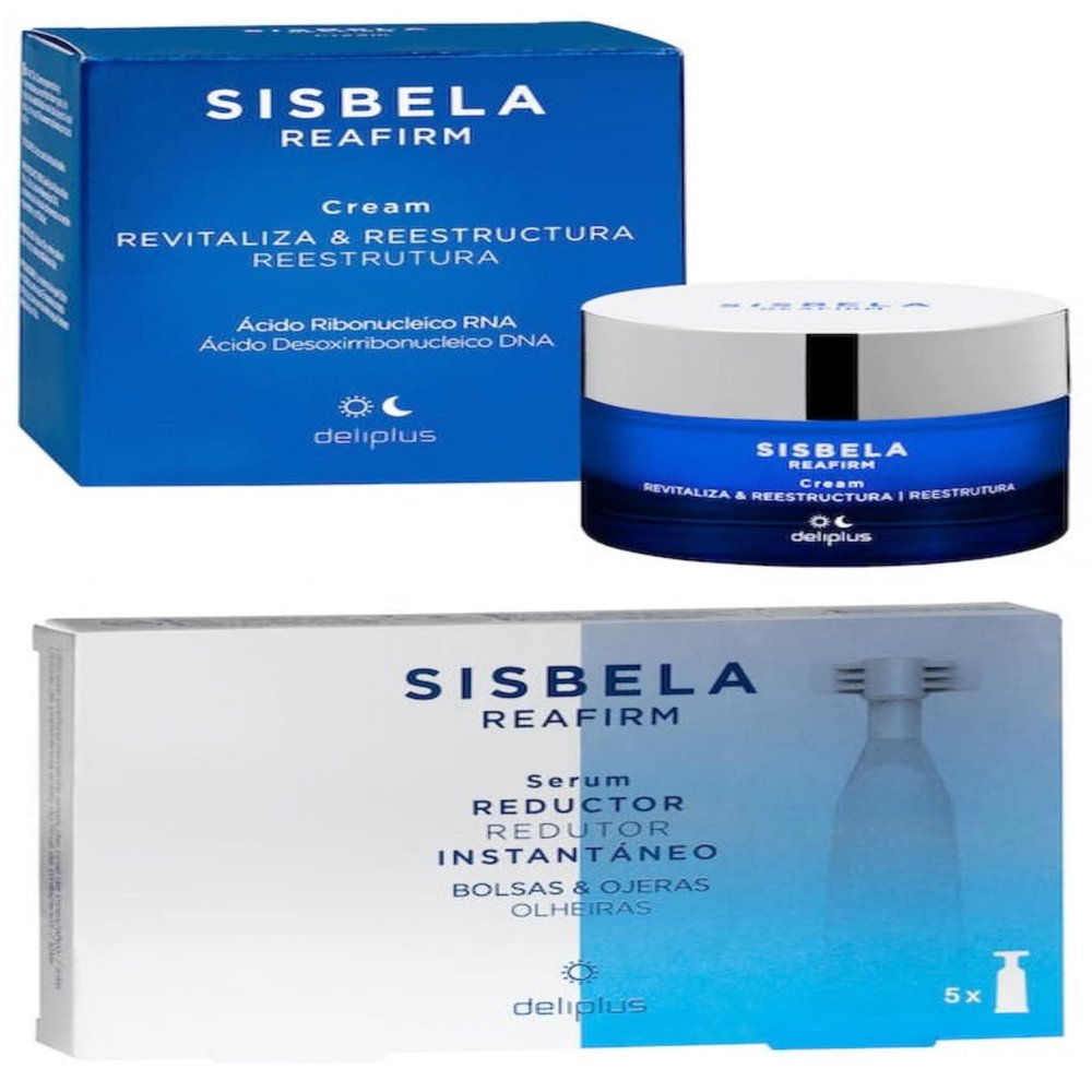 Sisbela Reafirm Revitalizing and Restructuring Facial Cream, 50 ml, with RNA, for All Skin Types + Serum for Immediate Reduction of Under-Eye Bags and Dark Circles, 5 x 2 ml
