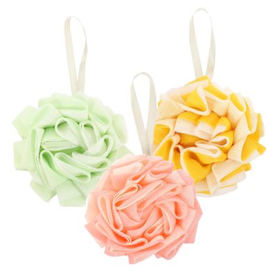 FOYTOKI 3-Piece Large Shower Sponges, Soft Mesh Bath Poufs for Body Exfoliation, Durable and Foaming, Random Colors