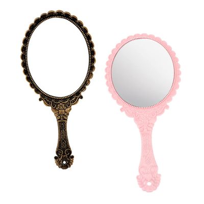 Healeved 2-Piece Vintage Hand Mirrors with Floral Embossing, Compact Travel Makeup Mirrors, Glass and ABS