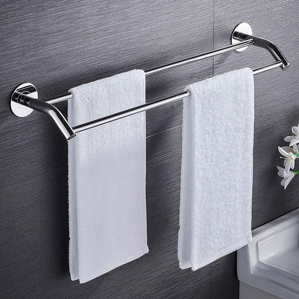 Wall-Mounted Stainless Steel Double Towel Rack, No-Drill, 52 cm