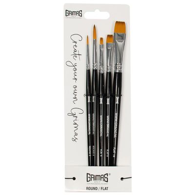 Round/Flat Face Paint Brush Set (Round 2/6, Flat 4/8/14)