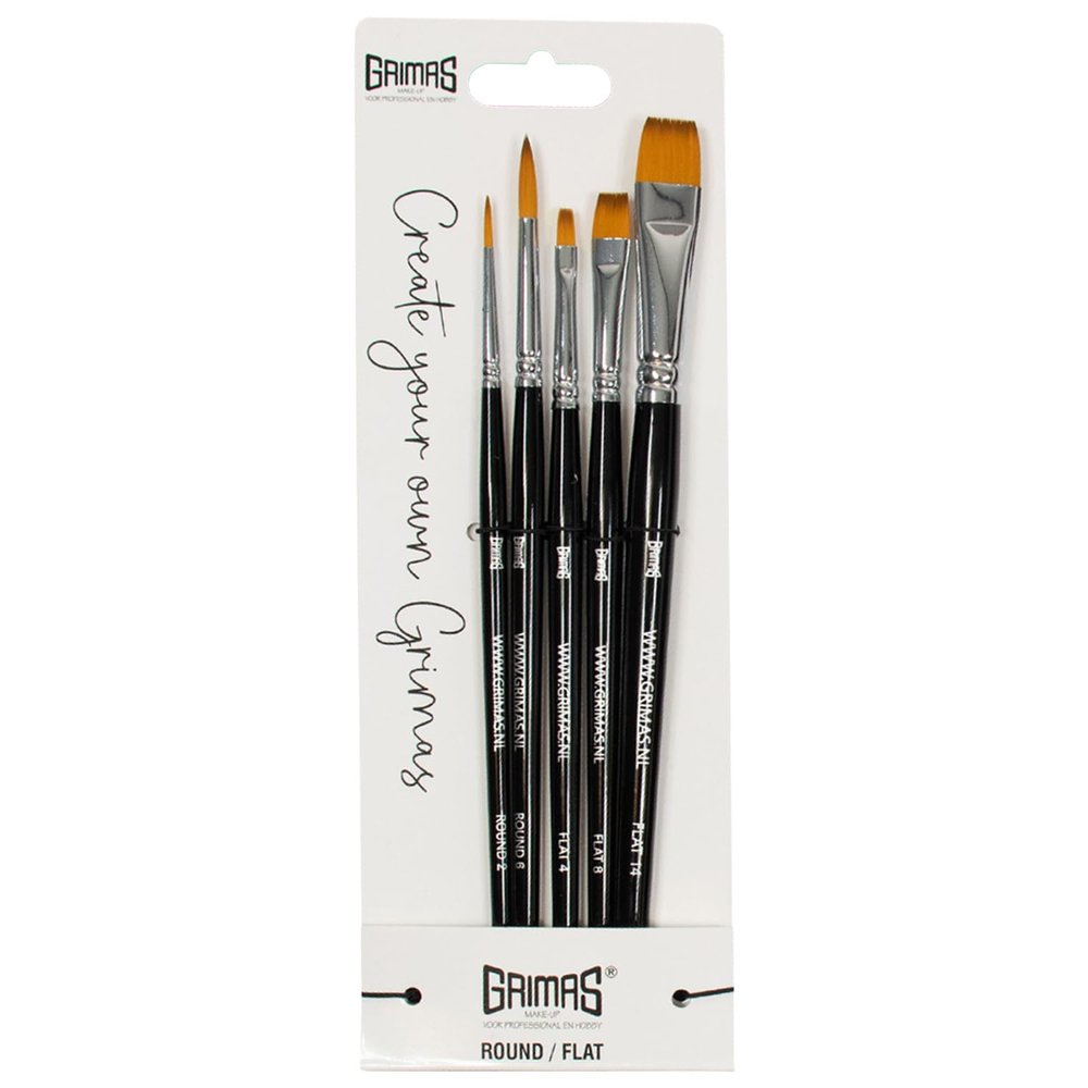 Round/Flat Face Paint Brush Set (Round 2/6, Flat 4/8/14)