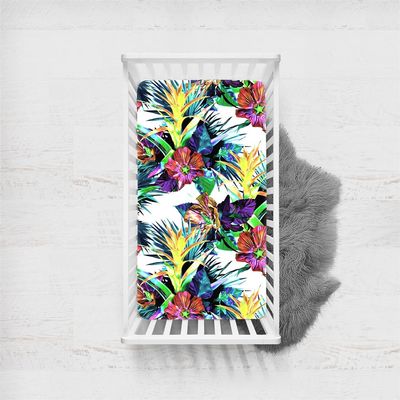 Odot Fitted Sheet for Baby Crib, 3D Tropical Leaf and Floral Print Microfiber Mattress Protector with Elastic Band, Bassinet Sheet, 60 x 120 cm, Purple