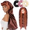 1 + 3 Long Satin Bonnets with Hair Ties for Women, Double-Layer, Large, Braided Bonnet with Tie, E-Coffee, One Size view 1