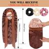 1 + 3 Long Satin Bonnets with Hair Ties for Women, Double-Layer, Large, Braided Bonnet with Tie, E-Coffee, One Size view 2