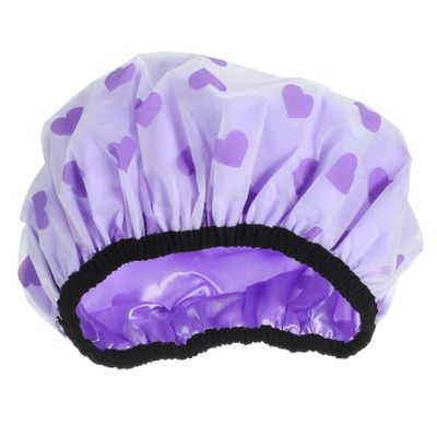 Purple 2-Layer Patterned Shower Cap for Women with Satin Lining