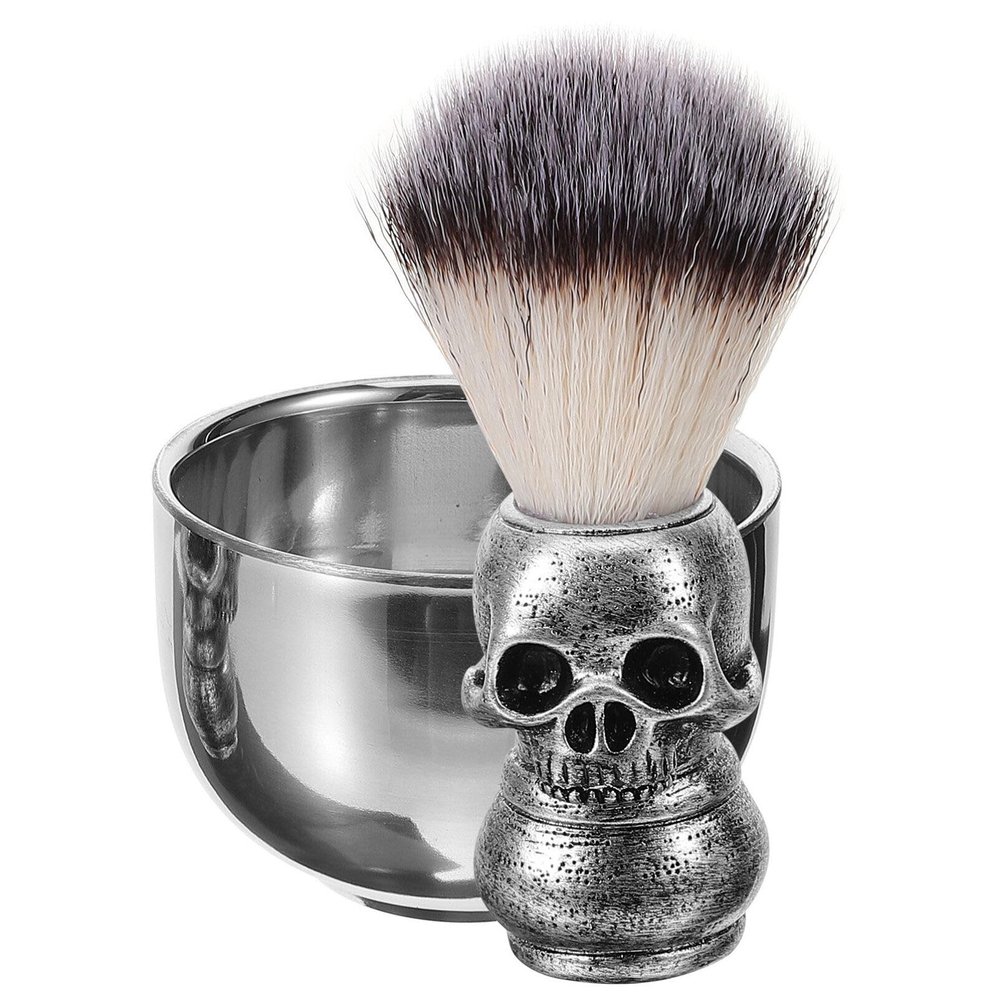 Stainless Steel Shaving Bowl and Brush Set, Silver
