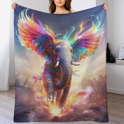PAZZK Elephant Soft Flannel Fleece Blanket for Children and Adults, Four-Season Throw for Bed or Couch, 130 x 180 cm