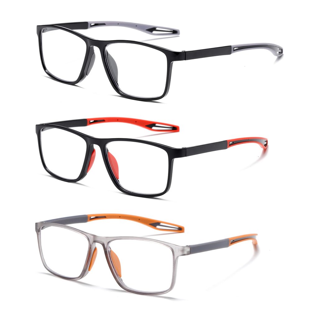 Viseng 3-Pack Reading Glasses, Sporty Rectangular Design, Large Frame, Blue-Light Filtering, 1.0