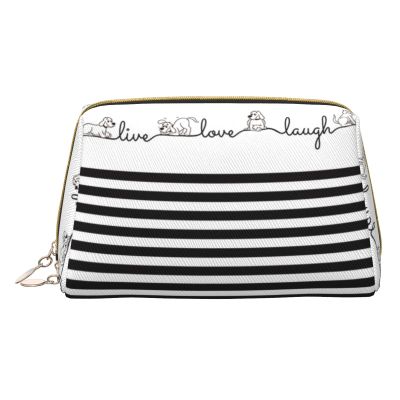 Leather Cosmetic Bag with Cute Farm Dog Print, Travel Organizer, One Size