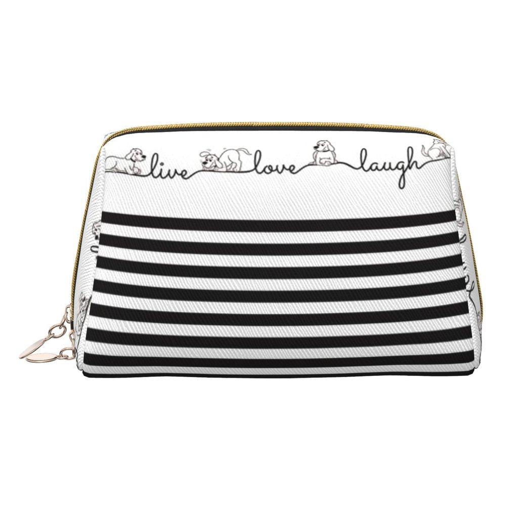 Leather Cosmetic Bag with Cute Farm Dog Print, Travel Organizer, One Size