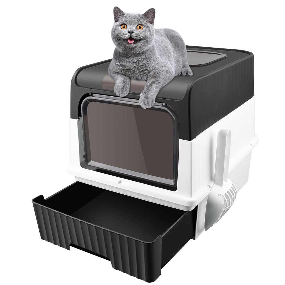 Enclosed Cat Litter Box with Odor-Reducing Filter, Scoop and Deodorizing Bag