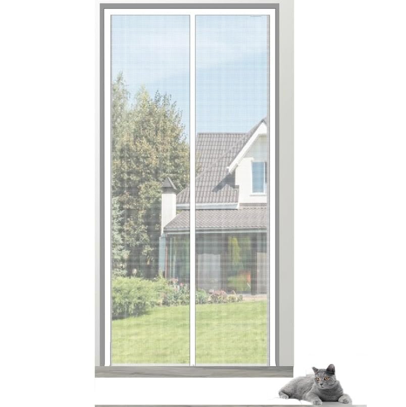 Thickened Pet Screen Door with Zipper, White, 100 x 220 cm