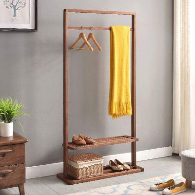Freestanding Clothes Rack, Solid Wood, Brown, 105 x 30 x 160 cm