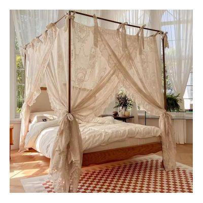 French Canopy Bed Curtains with Mounting Brackets for King, Queen, Full, and Twin Beds (Style 3)