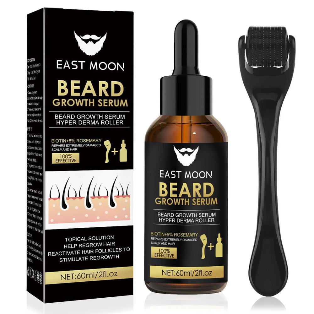 Beard Growth Kit with Beard Roller and Serum