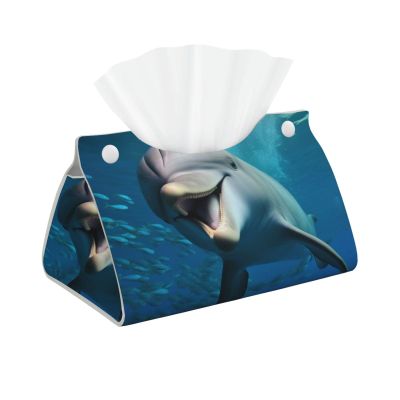 Printed Tissue Box Cover with Happy Dolphin Design