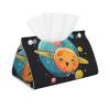 Cute Cartoon Planet-Print Tissue Box Cover, Stylish PVC Leather Tissue Holder for Home, Hotel, Car, and Office view 1