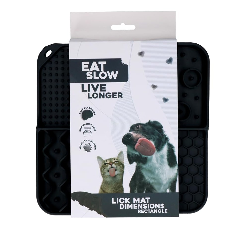 Eat Slow Live Longer Lick Mat - 21 x 21 cm - Square - 100% Silicone - Dishwasher-Safe - Gray